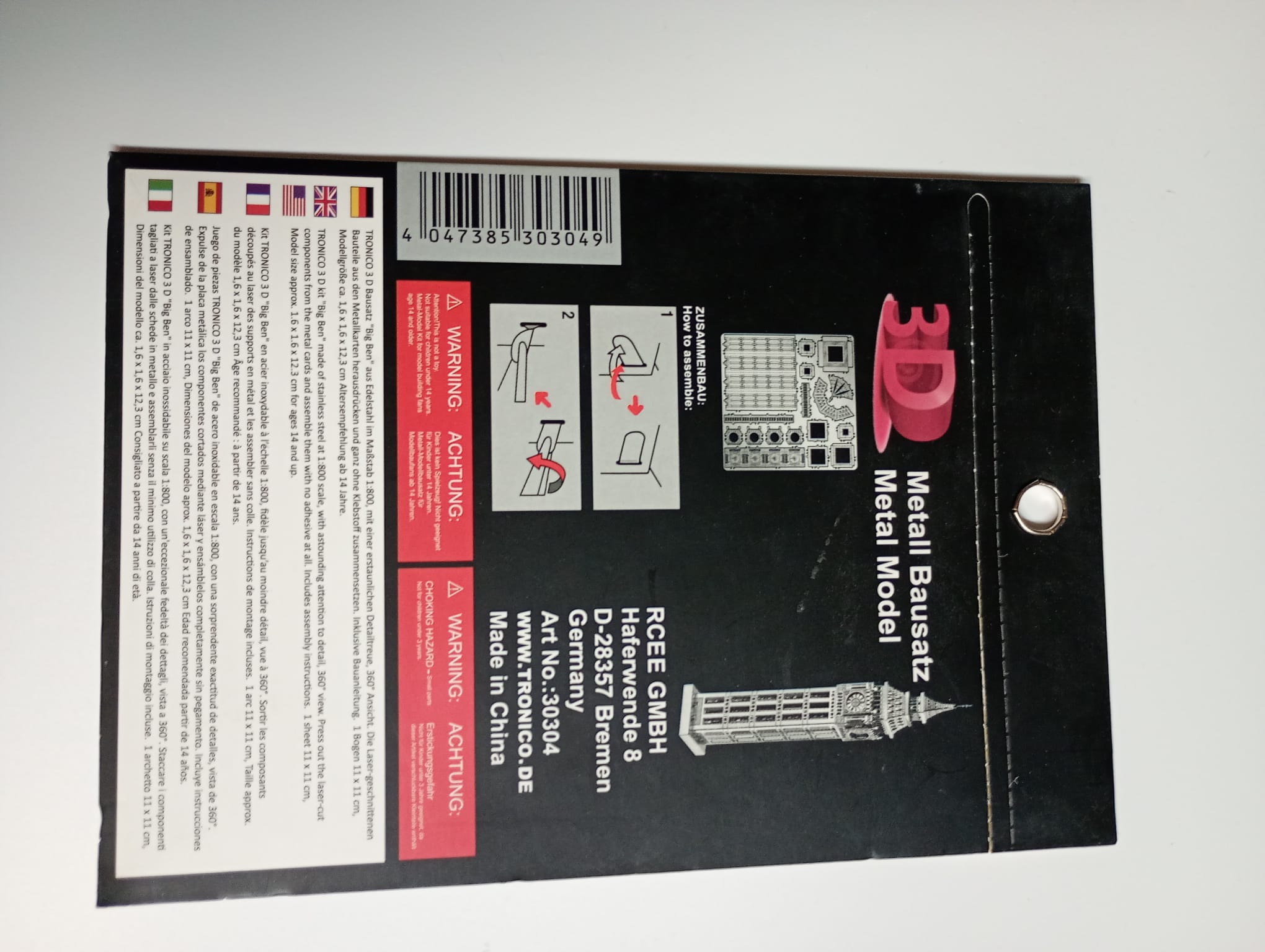 Tronico Big Ben 3D Metal Model scala 1:800