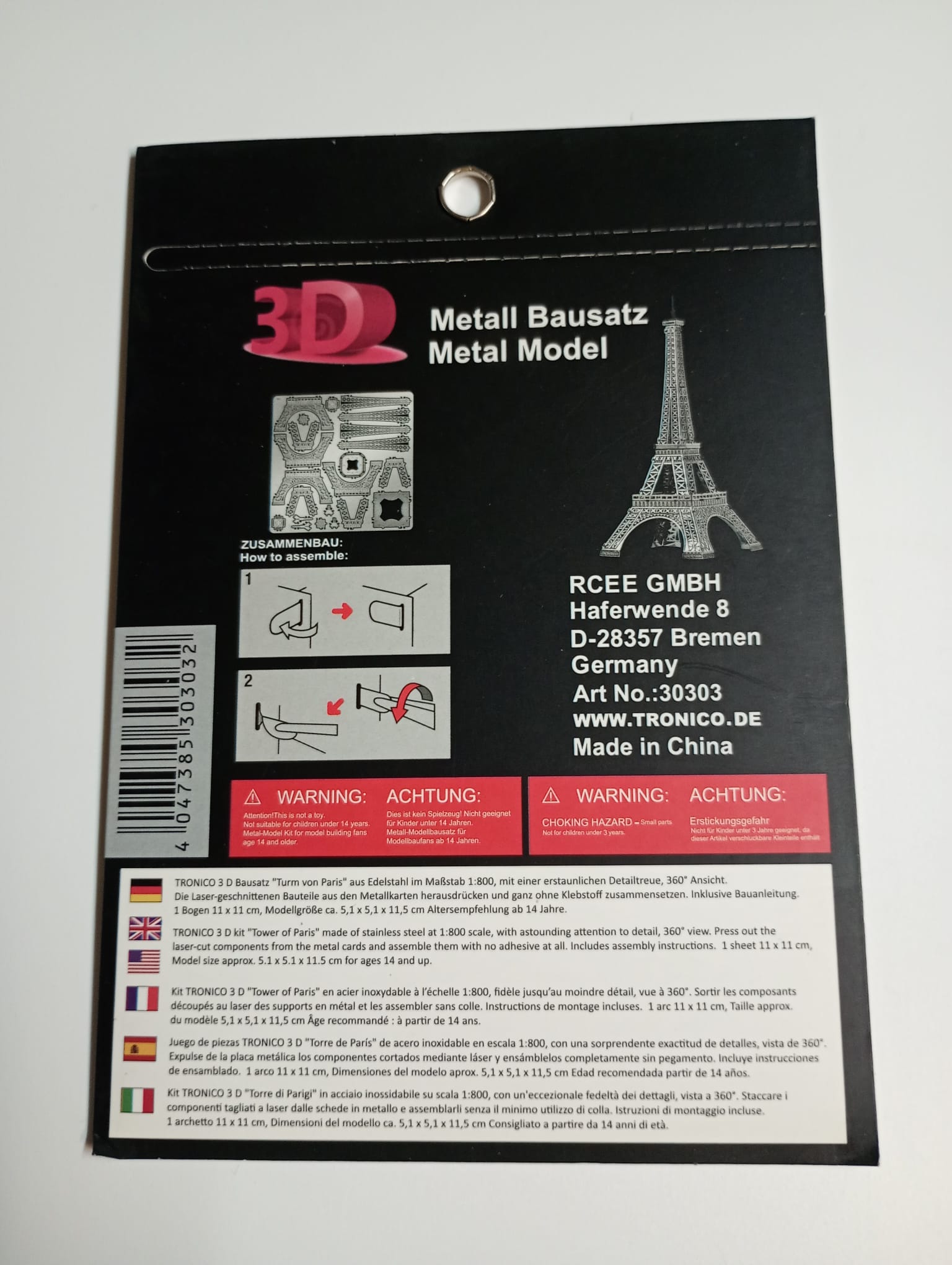 Tronico Tour Eiffel 3D Metal Model scala 1:3200