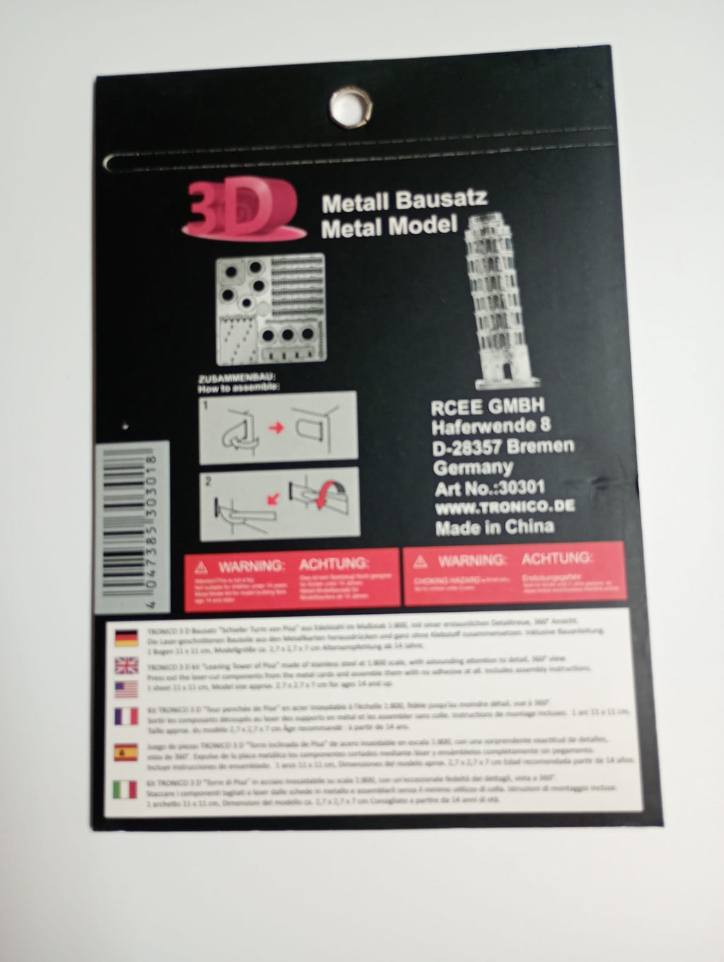 Tronico Torre di Pisa Leaning Tower 3D Metal Model scala 1:800