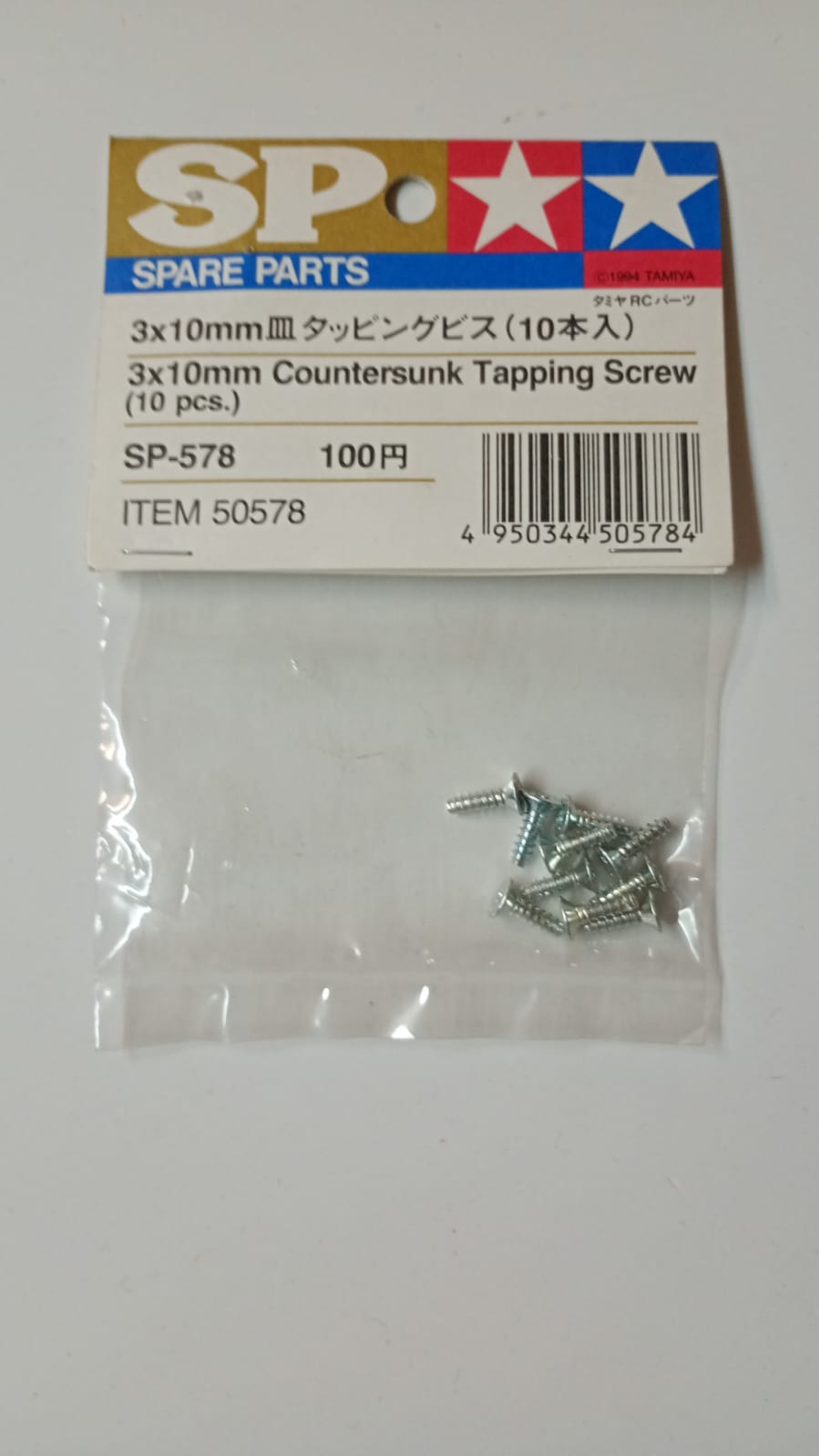 Tamiya SP-578 3x10mm Countersunk Tapping Screw 10 pcs ricambio per auto RC