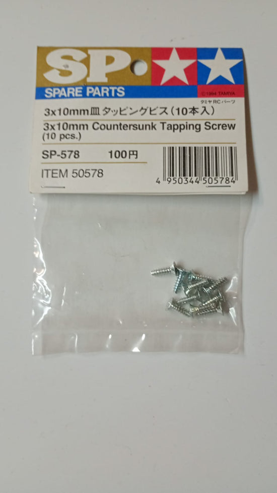 Tamiya SP-578 3x10mm Countersunk Tapping Screw 10 pcs ricambio per auto RC